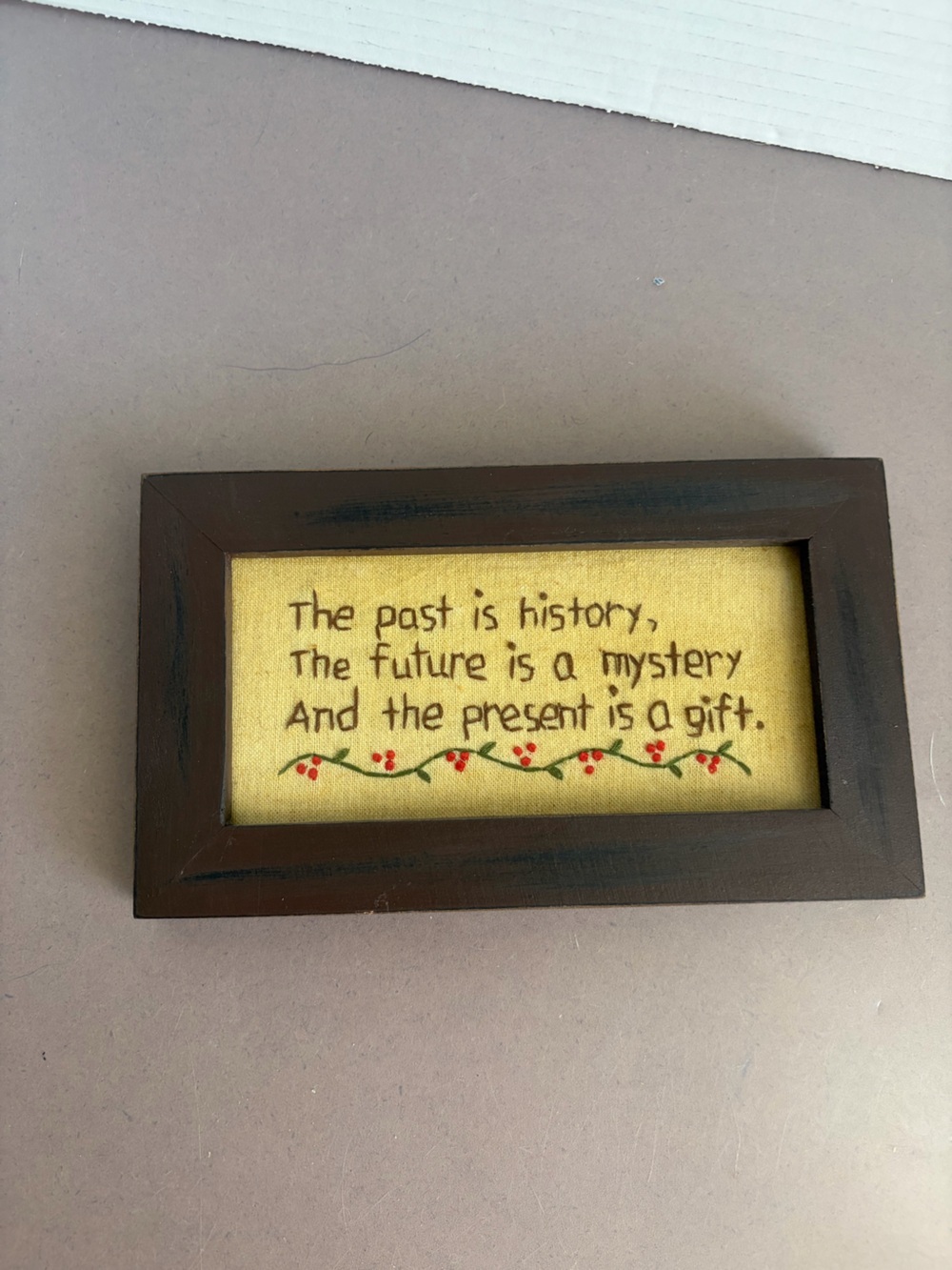 Framed Yellow Embroidered Quote Wall Accent